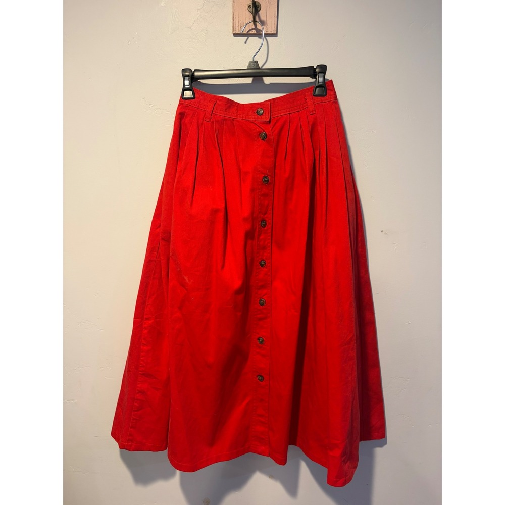 Vintage Dockers Levi Strauss Red Cotton Button Front Pleated Midi Skirt Womens 6